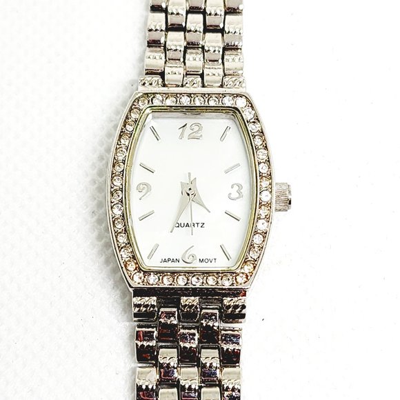 Ladies Japanese Movmt Quartz battery watch w/crystal halo 12hr pearlized face 7" - Picture 2 of 6
